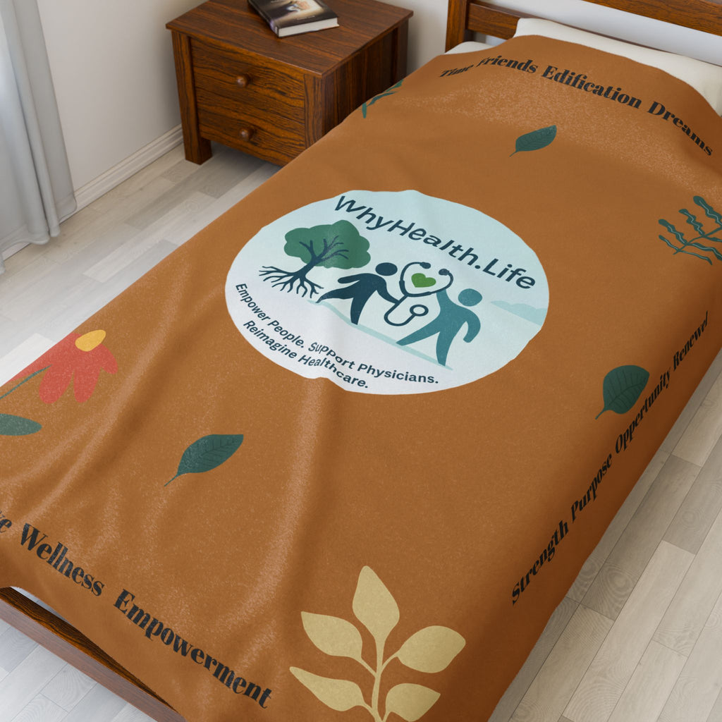 Velveteen Plush Blanket — WhyHealth.Life Wellness Logo Fleece Throw Design by @amagoffin_designs
