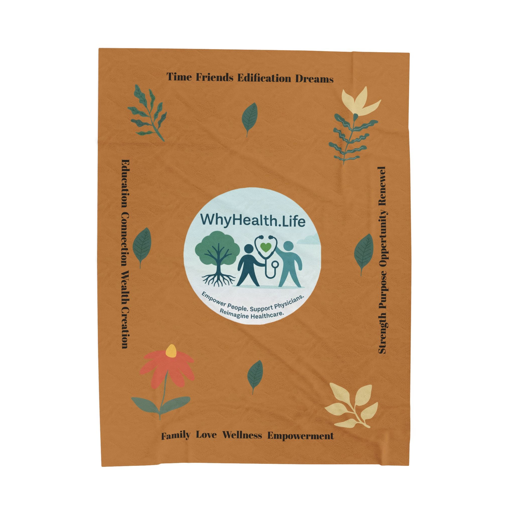 Velveteen Plush Blanket — WhyHealth.Life Wellness Logo Fleece Throw Design by @amagoffin_designs