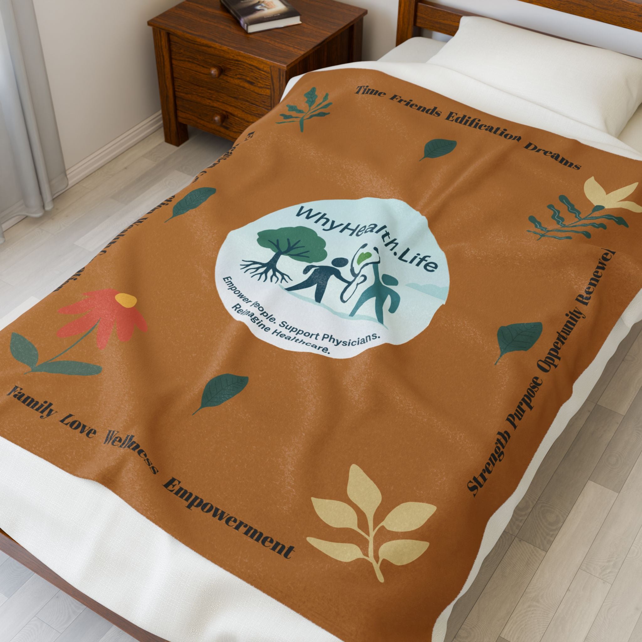 Velveteen Plush Blanket — WhyHealth.Life Wellness Logo Fleece Throw Design by @amagoffin_designs