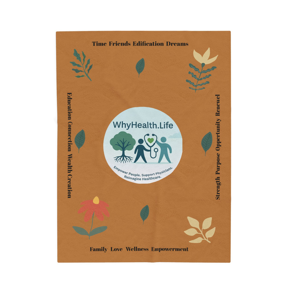 Velveteen Plush Blanket — WhyHealth.Life Wellness Logo Fleece Throw Design by @amagoffin_designs