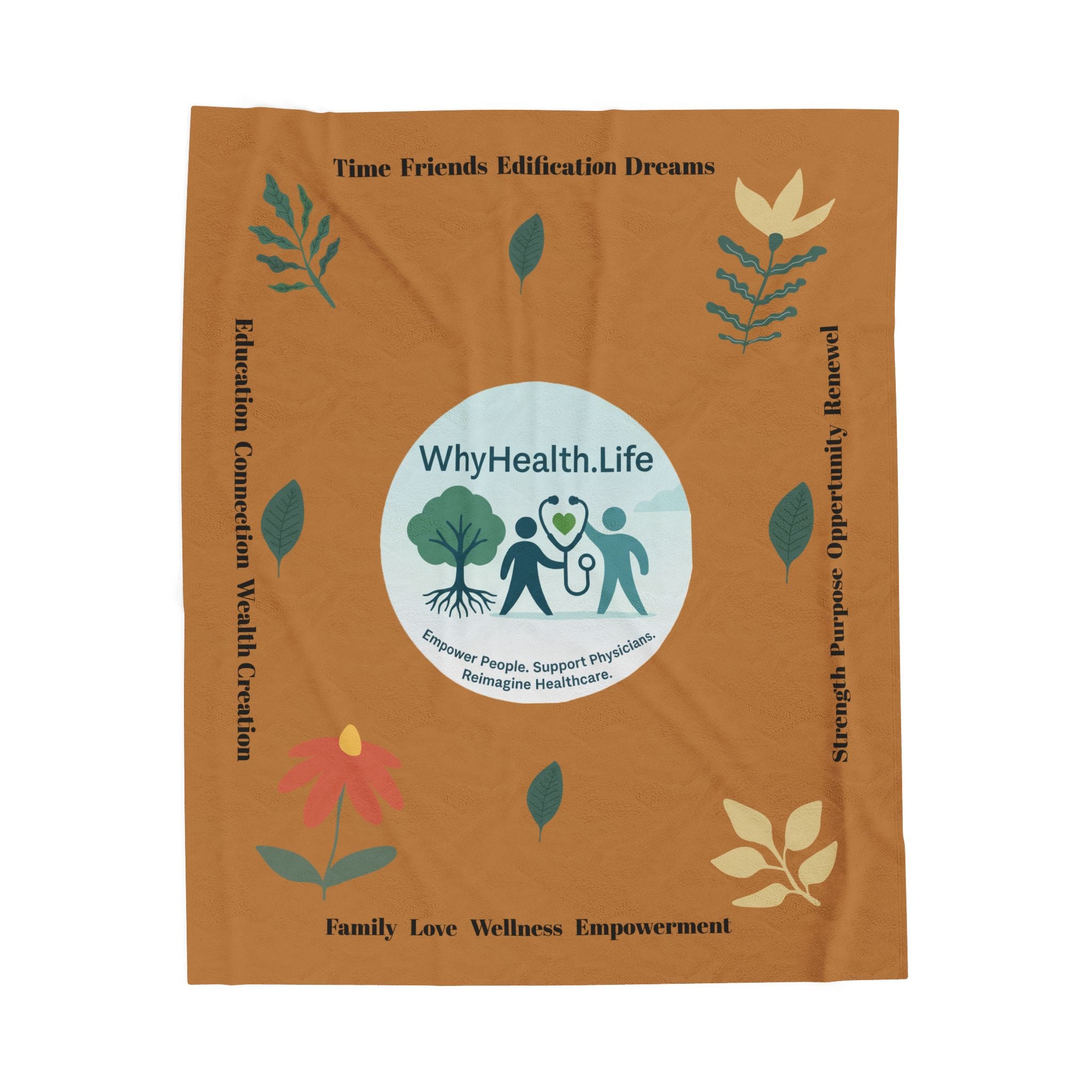 Velveteen Plush Blanket — WhyHealth.Life Wellness Logo Fleece Throw Design by @amagoffin_designs