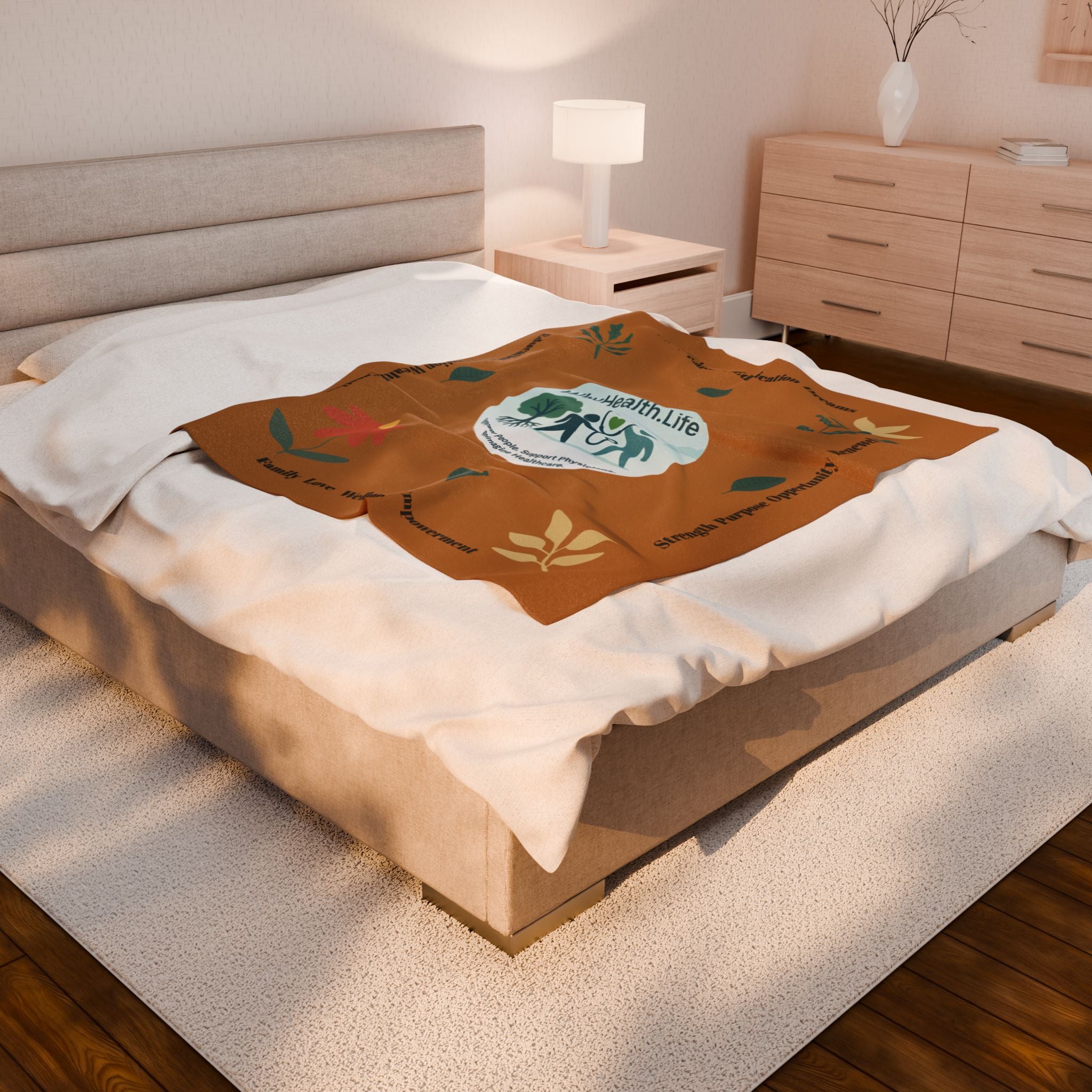 Velveteen Plush Blanket — WhyHealth.Life Wellness Logo Fleece Throw Design by @amagoffin_designs